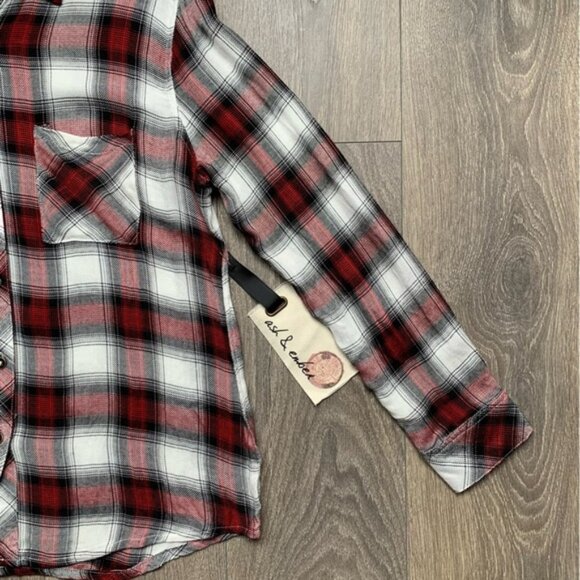 Anthropologie Ash and Ember Button Down front Shirt Plaid Flannel Size XS - Picture 9 of 16